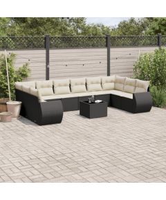 vidaXL 11-częsciowy zestaw wypoczynkowy do ogrodu, poduszki czarny rattan PE Dārza mēbeļu komplekti