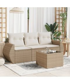 vidaXL 4-częsciowy zestaw mebli ogrodowych z poduszkami, beżowy, polirattan Dārza mēbeļu komplekti