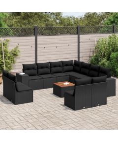 vidaXL 12-częsciowy zestaw mebli do ogrodu, z poduszkami, czarny, polirattan Dārza mēbeļu komplekti