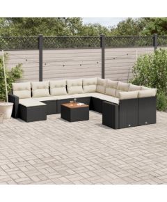 vidaXL 14-częsciowy zestaw wypoczynkowy do ogrodu, poduszki czarny rattan PE Dārza mēbeļu komplekti