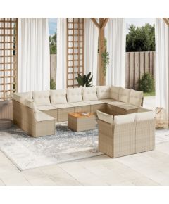 vidaXL 13-częsciowy zestaw mebli ogrodowych z poduszkami, beżowy, polirattan Dārza mēbeļu komplekti