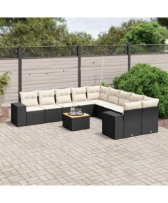 vidaXL 11-częsciowy zestaw wypoczynkowy do ogrodu, poduszki czarny rattan PE Dārza mēbeļu komplekti