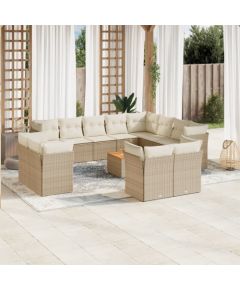 vidaXL 13-częsciowy zestaw mebli ogrodowych z poduszkami, beżowy, polirattan Dārza mēbeļu komplekti