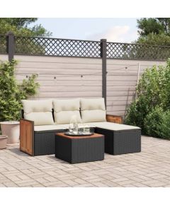 vidaXL 5-częsciowy zestaw wypoczynkowy do ogrodu, poduszki, czarny rattan PE Dārza mēbeļu komplekti