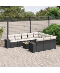 vidaXL 11-częsciowy zestaw wypoczynkowy do ogrodu, poduszki czarny rattan PE Dārza mēbeļu komplekti