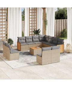 vidaXL 12-częsciowy zestaw mebli ogrodowych z poduszkami, beżowy, polirattan Dārza mēbeļu komplekti