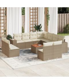 vidaXL 12-częsciowy zestaw mebli ogrodowych z poduszkami, beżowy, polirattan Dārza mēbeļu komplekti