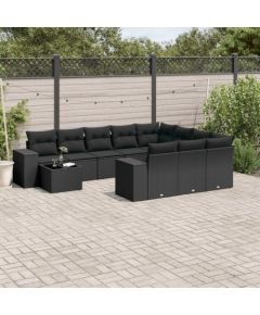 vidaXL 11-częsciowy zestaw wypoczynkowy do ogrodu, poduszki czarny rattan PE Dārza mēbeļu komplekti