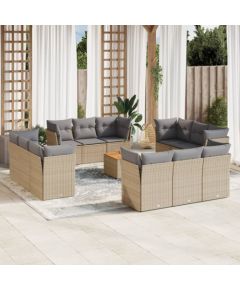 vidaXL 13-częsciowy zestaw mebli ogrodowych z poduszkami, beżowy, polirattan Dārza mēbeļu komplekti