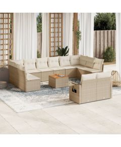 vidaXL 13-częsciowy zestaw mebli ogrodowych z poduszkami, beżowy, polirattan Dārza mēbeļu komplekti