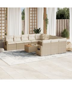 vidaXL 12-częsciowy zestaw mebli ogrodowych z poduszkami, beżowy, polirattan Dārza mēbeļu komplekti