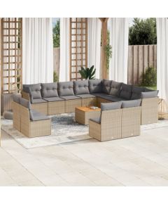 vidaXL 14-częsciowy zestaw mebli ogrodowych z poduszkami, mieszany beż Dārza mēbeļu komplekti