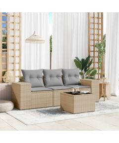 vidaXL 4-częsciowy zestaw mebli ogrodowych z poduszkami, beżowy, polirattan Dārza mēbeļu komplekti