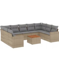 vidaXL 10-częsciowy zestaw mebli ogrodowych z poduszkami, mieszany beż Dārza mēbeļu komplekti