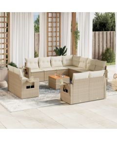 vidaXL 12-częsciowy zestaw mebli ogrodowych z poduszkami, beżowy, polirattan Dārza mēbeļu komplekti