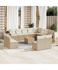 vidaXL 13-częsciowy zestaw mebli ogrodowych z poduszkami, beżowy, polirattan Dārza mēbeļu komplekti