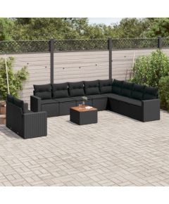 vidaXL 11-częsciowy zestaw wypoczynkowy do ogrodu, poduszki czarny rattan PE Dārza mēbeļu komplekti