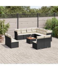 vidaXL 12-częsciowy zestaw mebli do ogrodu, z poduszkami, czarny, polirattan Dārza mēbeļu komplekti