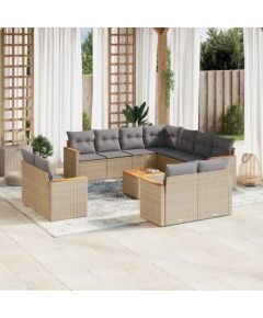 vidaXL 12-częsciowy zestaw mebli ogrodowych z poduszkami, mieszany beż Dārza mēbeļu komplekti