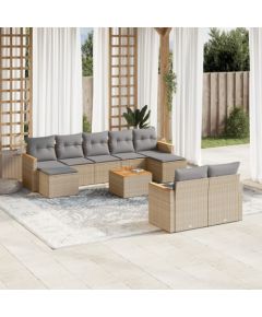 vidaXL 10-częsciowy zestaw mebli ogrodowych z poduszkami, mieszany beż Dārza mēbeļu komplekti