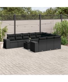 vidaXL 11-częsciowy zestaw wypoczynkowy do ogrodu, poduszki czarny rattan PE Dārza mēbeļu komplekti
