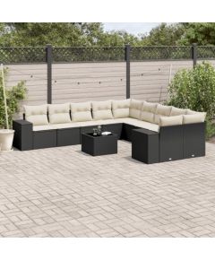 vidaXL 11-częsciowy zestaw wypoczynkowy do ogrodu, poduszki czarny rattan PE Dārza mēbeļu komplekti