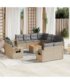 vidaXL 12-częsciowy zestaw mebli ogrodowych z poduszkami, mieszany beż Dārza mēbeļu komplekti