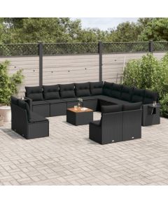 vidaXL 14-częsciowy zestaw wypoczynkowy do ogrodu, poduszki czarny rattan PE Dārza mēbeļu komplekti