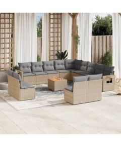 vidaXL 14-częsciowy zestaw mebli ogrodowych z poduszkami, mieszany beż Dārza mēbeļu komplekti