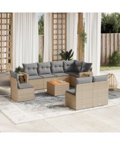 vidaXL 9-częsciowy zestaw mebli ogrodowych z poduszkami, mieszany beż Dārza mēbeļu komplekti