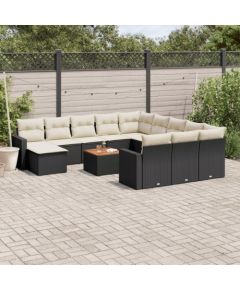 vidaXL 13-częsciowy zestaw mebli do ogrodu, poduszki, czarny, rattan PE Dārza mēbeļu komplekti