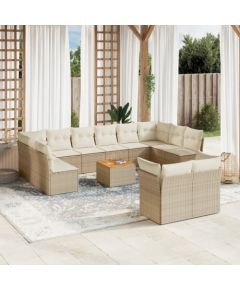 vidaXL 13-częsciowy zestaw mebli ogrodowych z poduszkami, beżowy, polirattan Dārza mēbeļu komplekti