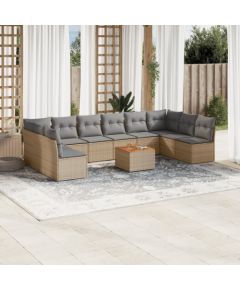 vidaXL 11-częsciowy zestaw mebli ogrodowych z poduszkami, mieszany beż Dārza mēbeļu komplekti