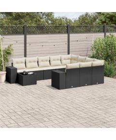 vidaXL 11-częsciowy zestaw wypoczynkowy do ogrodu, poduszki czarny rattan PE Dārza mēbeļu komplekti