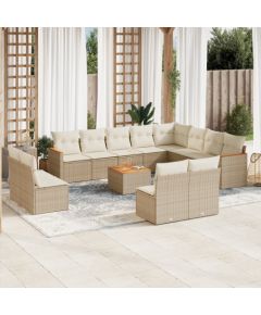 vidaXL 13-częsciowy zestaw mebli ogrodowych z poduszkami, beżowy, polirattan Dārza mēbeļu komplekti