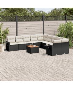 vidaXL 11-częsciowy zestaw wypoczynkowy do ogrodu, poduszki czarny rattan PE Dārza mēbeļu komplekti