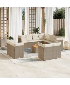 vidaXL 12-częsciowy zestaw mebli ogrodowych z poduszkami, beżowy, polirattan Dārza mēbeļu komplekti