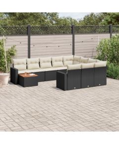 vidaXL 11-częsciowy zestaw wypoczynkowy do ogrodu, poduszki czarny rattan PE Dārza mēbeļu komplekti