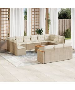 vidaXL 14-częsciowy zestaw mebli ogrodowych z poduszkami, beżowy, polirattan Dārza mēbeļu komplekti
