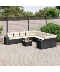 vidaXL 11-częsciowy zestaw wypoczynkowy do ogrodu, poduszki czarny rattan PE Dārza mēbeļu komplekti