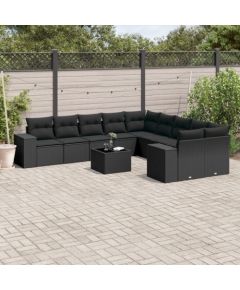 vidaXL 11-częsciowy zestaw wypoczynkowy do ogrodu, poduszki czarny rattan PE Dārza mēbeļu komplekti