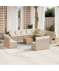 vidaXL 14-częsciowy zestaw mebli ogrodowych z poduszkami, beżowy, polirattan Dārza mēbeļu komplekti