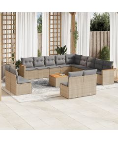 vidaXL 14-częsciowy zestaw mebli ogrodowych z poduszkami, mieszany beż Dārza mēbeļu komplekti