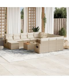 vidaXL 13-częsciowy zestaw mebli ogrodowych z poduszkami, beżowy, polirattan Dārza mēbeļu komplekti