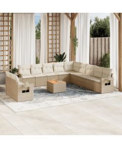 vidaXL 12-częsciowy zestaw mebli ogrodowych z poduszkami, beżowy, polirattan Dārza mēbeļu komplekti