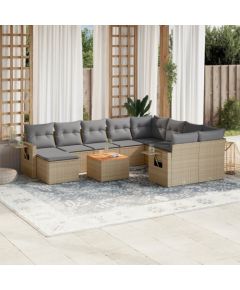 vidaXL 11-częsciowy zestaw mebli ogrodowych z poduszkami, mieszany beż Dārza mēbeļu komplekti