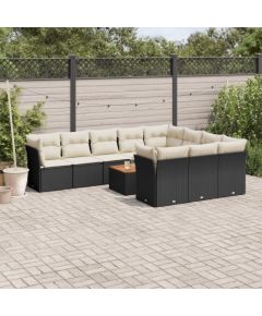 vidaXL 11-częsciowy zestaw wypoczynkowy do ogrodu, poduszki czarny rattan PE Dārza mēbeļu komplekti