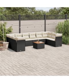 vidaXL 11-częsciowy zestaw wypoczynkowy do ogrodu, poduszki czarny rattan PE Dārza mēbeļu komplekti