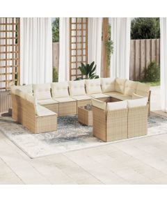 vidaXL 13-częsciowy zestaw mebli ogrodowych z poduszkami, beżowy, polirattan Dārza mēbeļu komplekti