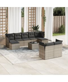 vidaXL 10-częsciowy zestaw wypoczynkowy do ogrodu, z poduszkami, szary Dārza mēbeļu komplekti